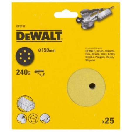 Шлифкруги 150мм 6 отверстий 240G, 25шт DT3137-QZ DeWalt
