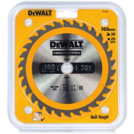 Пильный диск CONSTRUCTION по дереву с гвоздями 160/20 30 ATB +10° DT1932-QZ DeWalt