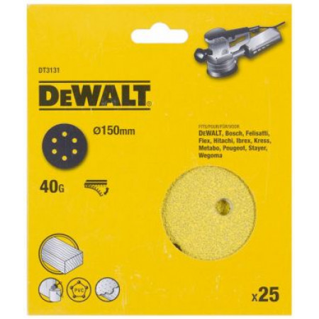 Шлифкруги 150мм 6 отверстий 40G, 25шт DT3131-QZ DeWalt