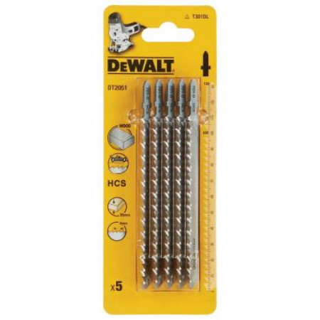 Пилка для лобзика по дереву HCS 132x100x4.0x85 мм T301DL 5шт DT2051-QZ DeWalt