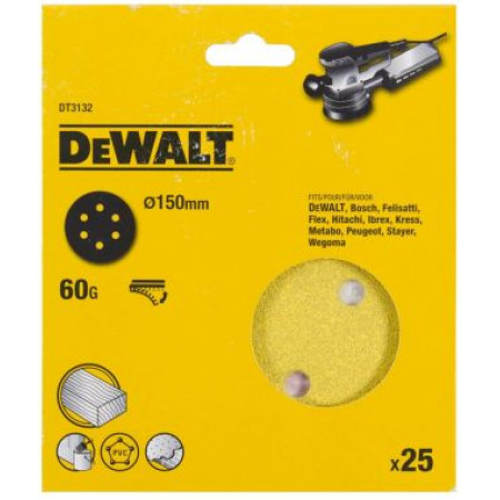 Шлифкруги 150мм 6 отверстий 60G, 25шт DT3132-QZ DeWalt