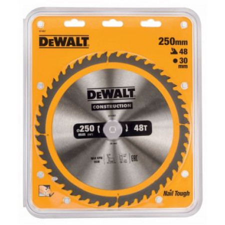 Пильный диск CONSTRUCTION по дереву с гвоздями 250/30 48 ATB +10° DT1957-QZ DeWalt