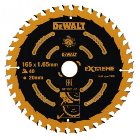 Пильный диск EXTREME по дереву 165/20 1.65 40 WZ +18° DT10301-QZ DeWalt
