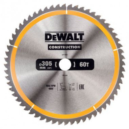 Пильный диск CONSTRUCTION по дереву с гвоздями 305/30 60 ATB -5° DT1960-QZ DeWalt