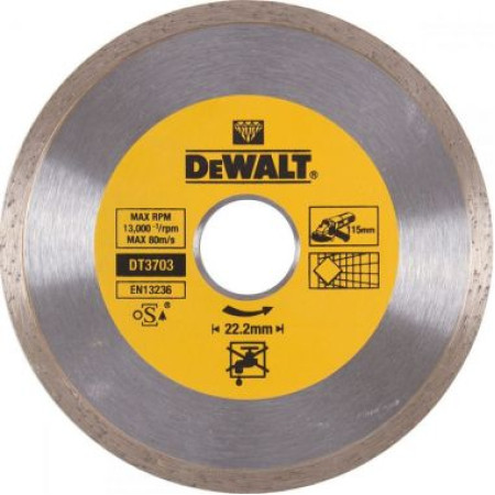 Алмазный круг сплошной по керамике, 115 x 22.2 мм, h=5 DeWalt DT3703-QZ Алмазный круг сплошной по керамике, 115 x 22.2 мм, h=5 DeWalt DT3703-QZ