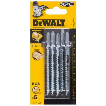 Пилка для лобзика по дереву XPC 100x75x3.1x60 мм T111C 5шт DT2211-QZ DeWalt
