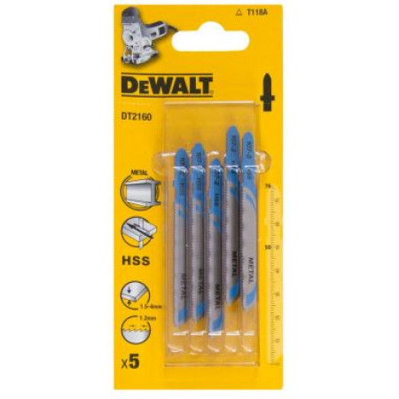 Пилка для лобзика по металлу HSS 76х50х1.2х4мм T118A 5шт DT2160-QZ DeWalt