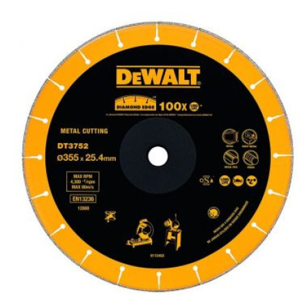 Алмазный круг по металлу DT3752, 355 x 25.4 x 1.6, h=3 DeWalt DT3752-QZ
