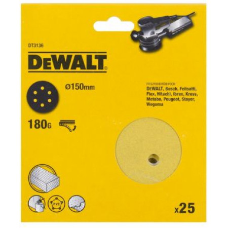 Шлифкруги 150мм 6 отверстий 180G, 25шт DT3136-QZ DeWalt