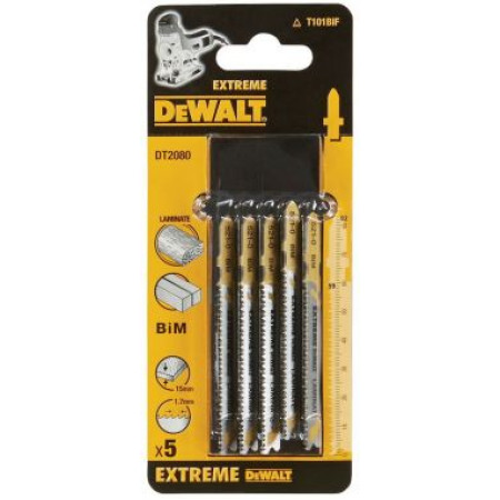 Пилка для лобзика по ламинату BIM EXTREME 82x59x1.7x15 мм T101BIF 5шт DT2080-QZ DeWalt