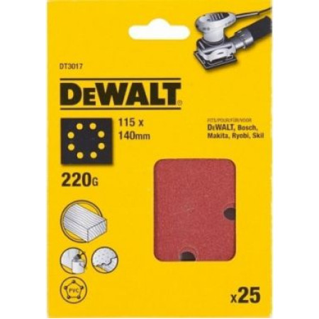 Шлифлисты перфорированные, 115 x 140 мм, 220G, 25 шт. DeWalt DT3017-QZ